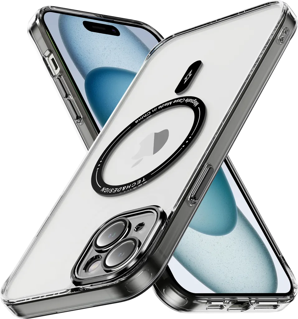 Cover MagSafe iPhone 15 Nera - Trasparente Ibrida Anti-ingiallimento