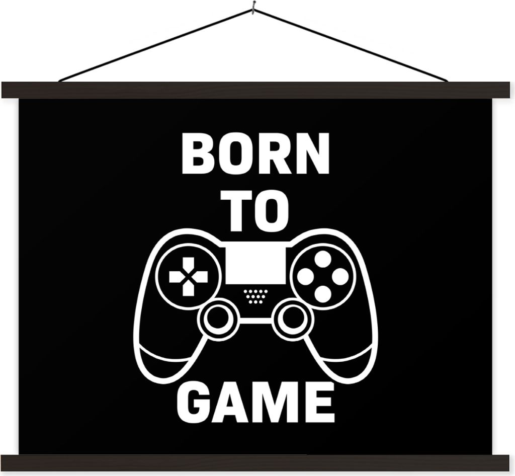 MuchoWow Textilposter Gaming - Zitate - Controller - Zum Spielen geboren - Schwarz - Weiß 60x45 cm mit schwarzem Rahmen - Poster Schlafzimmer