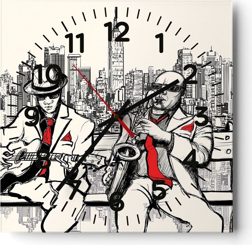 Wanduhr - Quadrat - Glasuhr - Jazz Musik Musiker - 40x40cm - Schleichendes Uhrwerk - Lautlos - zum Aufhängen bereit - Dekoration Modern - Wanddeko...
