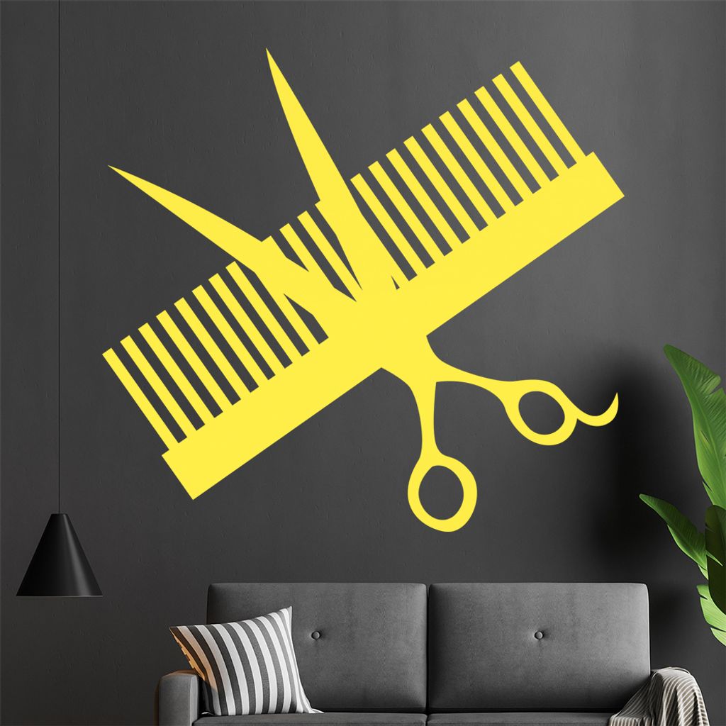 Kamm und Schere Wandtattoo in 6 Größen - Wandaufkleber Wall Sticker - Dekoration, Küche, Wohnzimmer, Schlafzimmer, Badezimmer