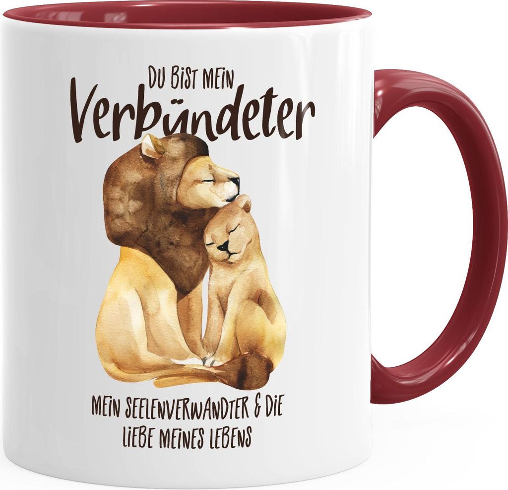 Tasse Du bist mein Verbündeter Löwe Löwen Pärchen Liebe Spruch Geschenk Kaffee-Tasse Liebessprüche MoonWorks bordeauxrot unisize