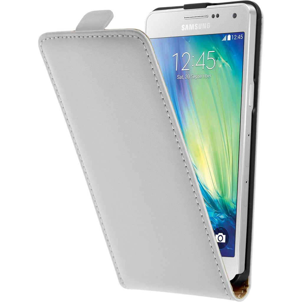 PhoneNatic Kunst-Lederhülle kompatibel mit Samsung Galaxy A5 (A500) - Flip-Case weiß + 2 Schutzfolien