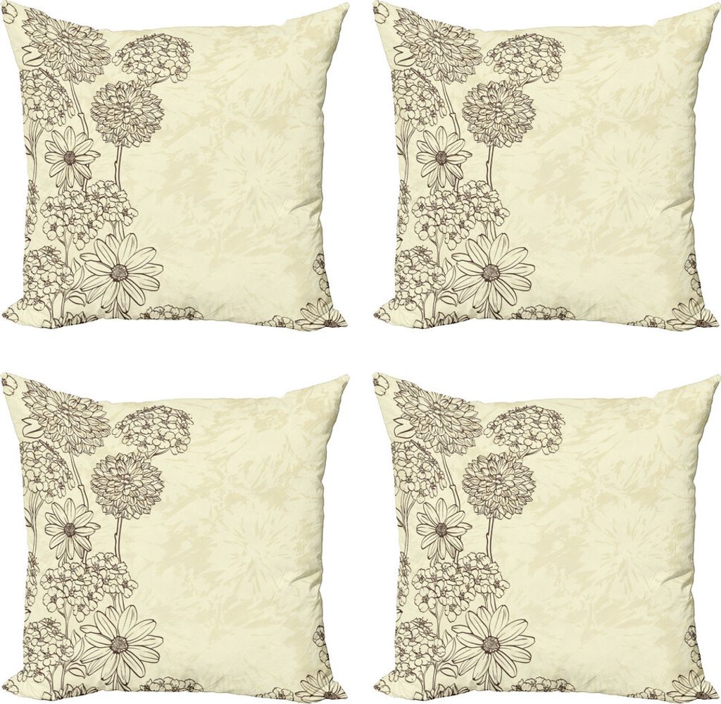ABAKUHAUS Blumenweinlese Kissenbezug Set (4 Stück), Blooming Retro, Moderner Doppelseitiger Digitaldruck, 60 cm x 60 cm, Creme Eggshell