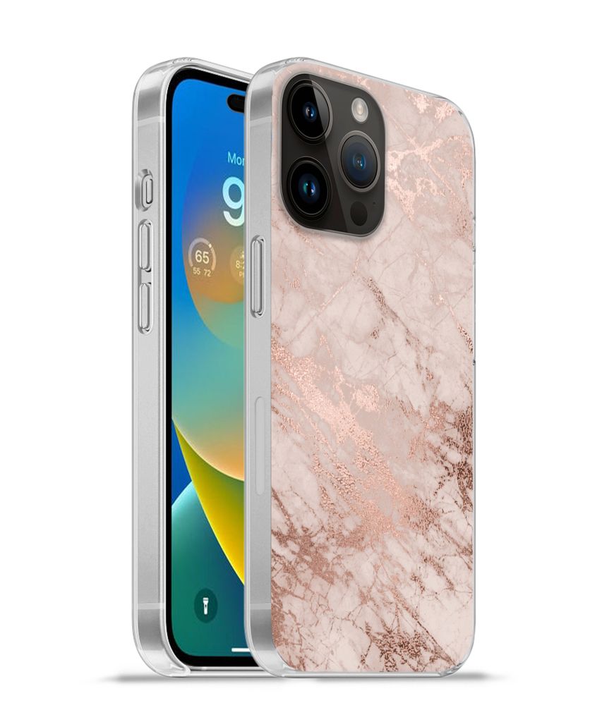 MuchoWow Handyhülle Schutzhülle Hülle für Apple iPhone 14 Pro Max Marmor - Rosa - Luxus - Marmoroptik - Glitzer - Design Silikon Softcase Han...