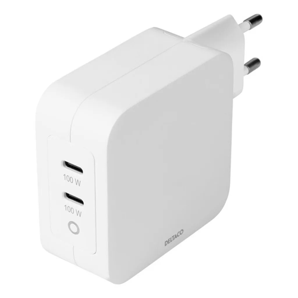 Chargeur Deltaco USBC-GAN03 Blanc Secteur 65W GaN Ultra Compact Rapide
