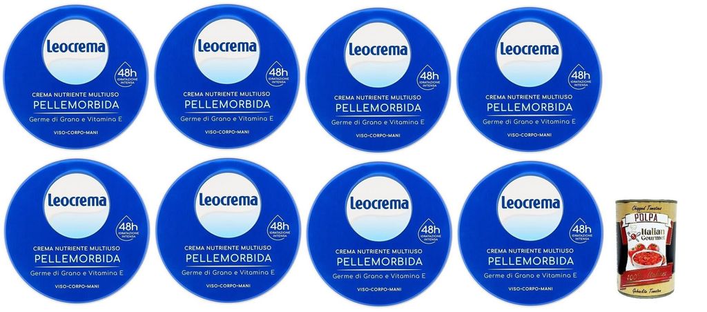 Leocrema Crema Nutriente Multiuso,Mehrzweck-Nährcreme Weiche Haut mit Weizenkeimen und Vitamin E Körpercremes 8x 150ml + Italian Gourmet polpa 400g