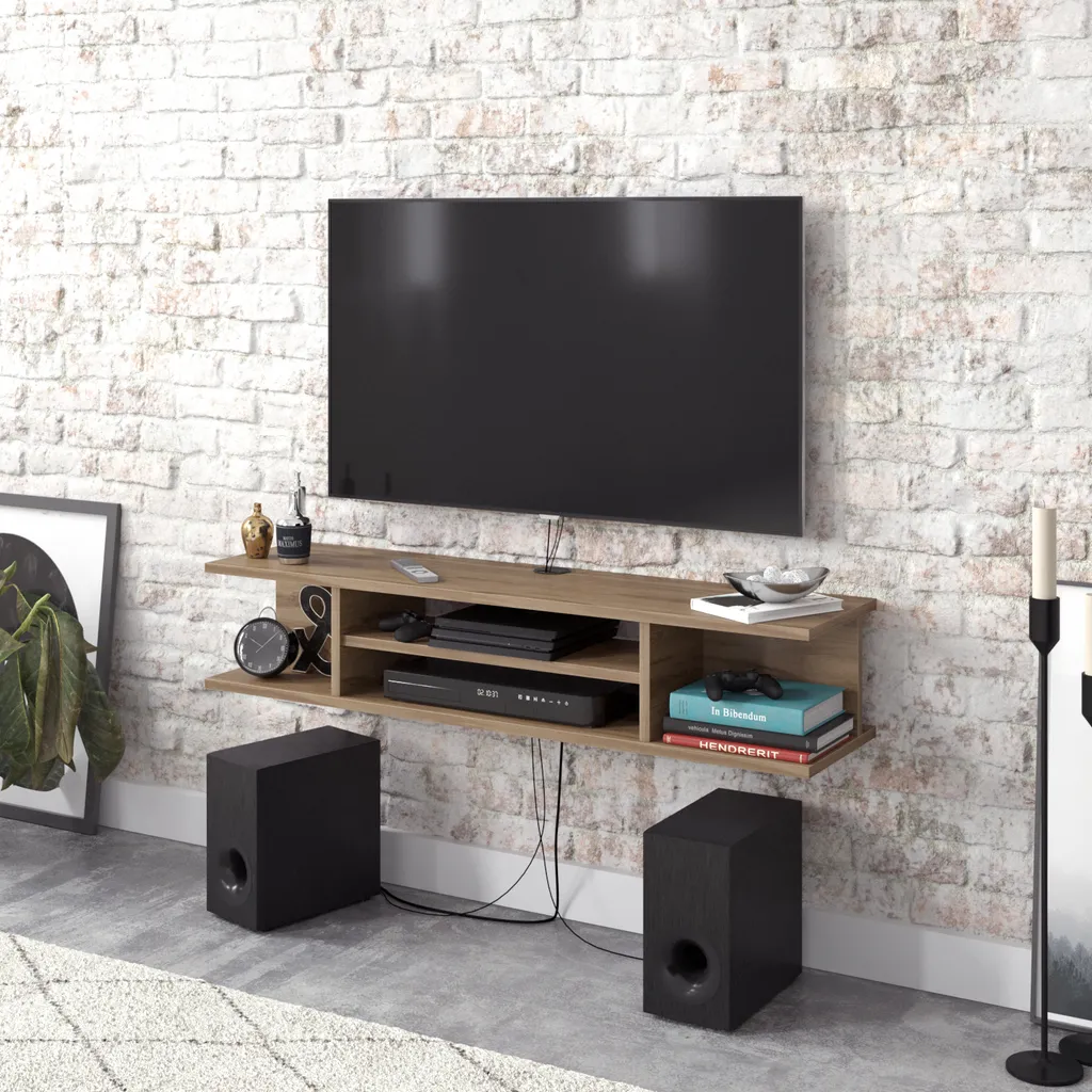 Meuble TV Pivotant Finition Chêne Foncé : Solution Anti-Reflets 47"
