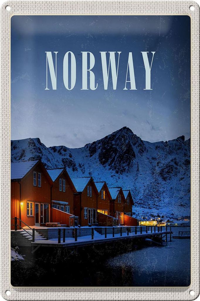 Blechschild Reise 20x30cm Norwegen Winter Schnee Urlaubsort Produktbild 
