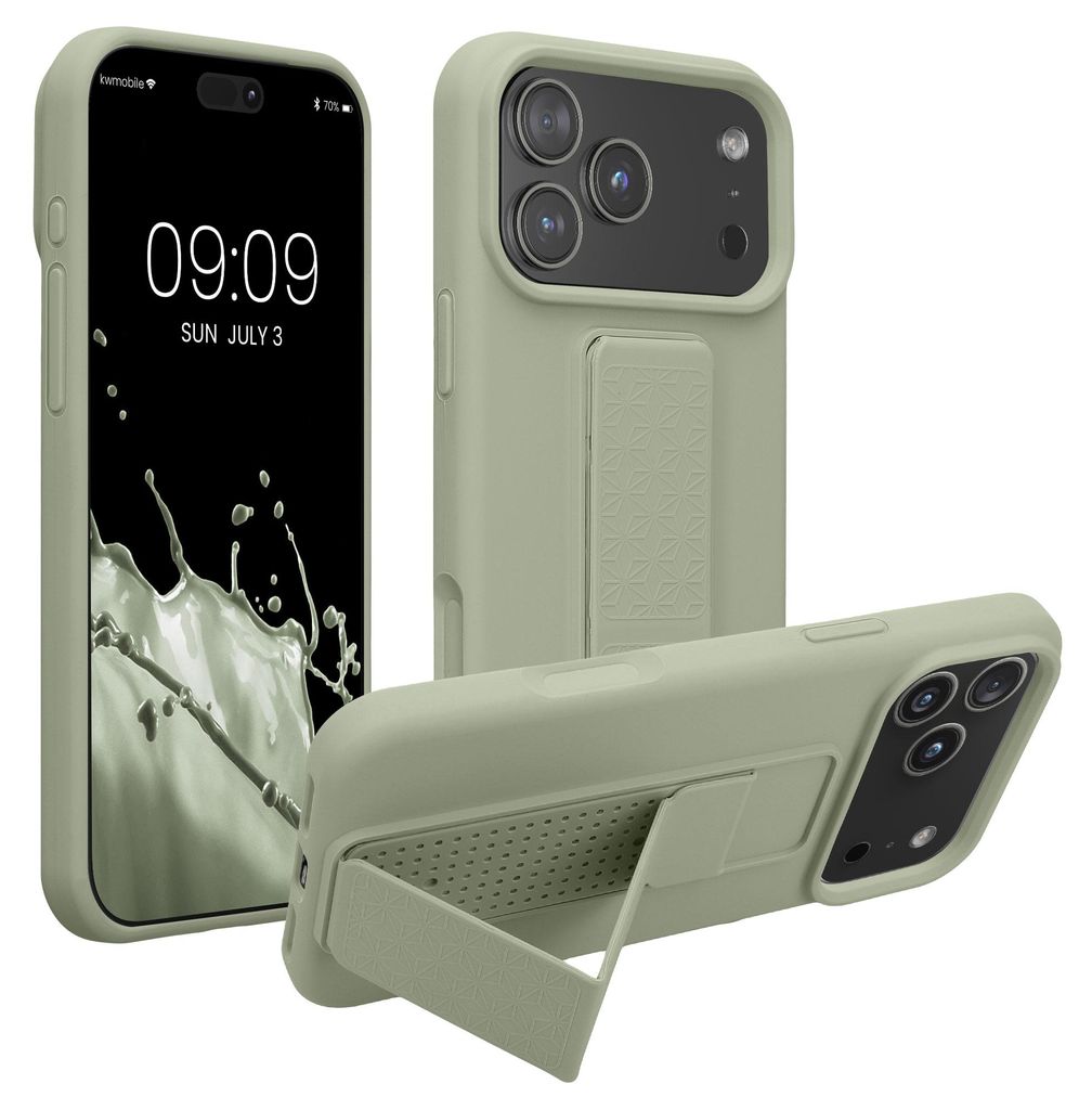 kwmobile Handyhülle für Apple iPhone 17 Pro Max Hülle - TPU Silikon Case mit Fingerhalter und Stand - Schutzhülle Cover in Graugrün