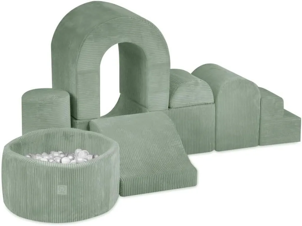 Structure escalade bébé en mousse 8 blocs et piscine 150 balles Vert