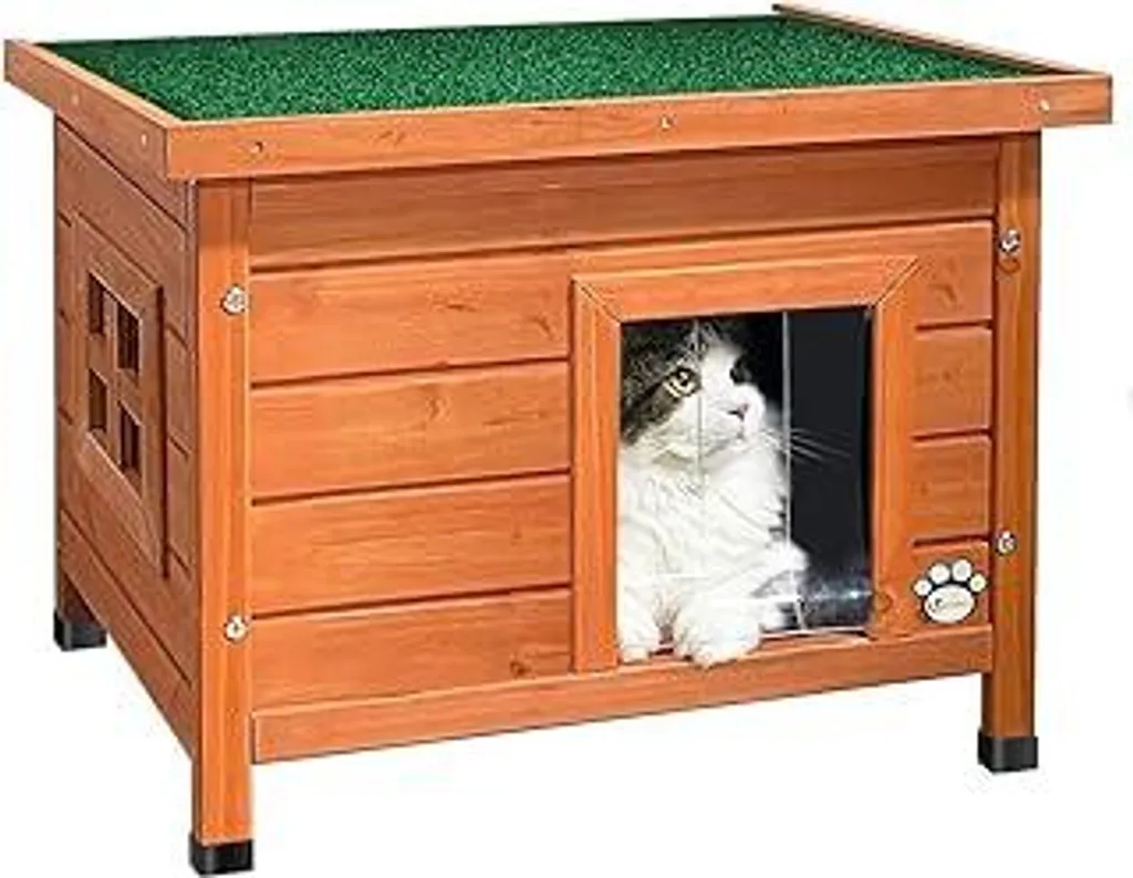 Casetta per gatti in legno, casetta per gatti con tetto in asfalto, cuccia per gatti da esterno 57 x 45 x 43 cm