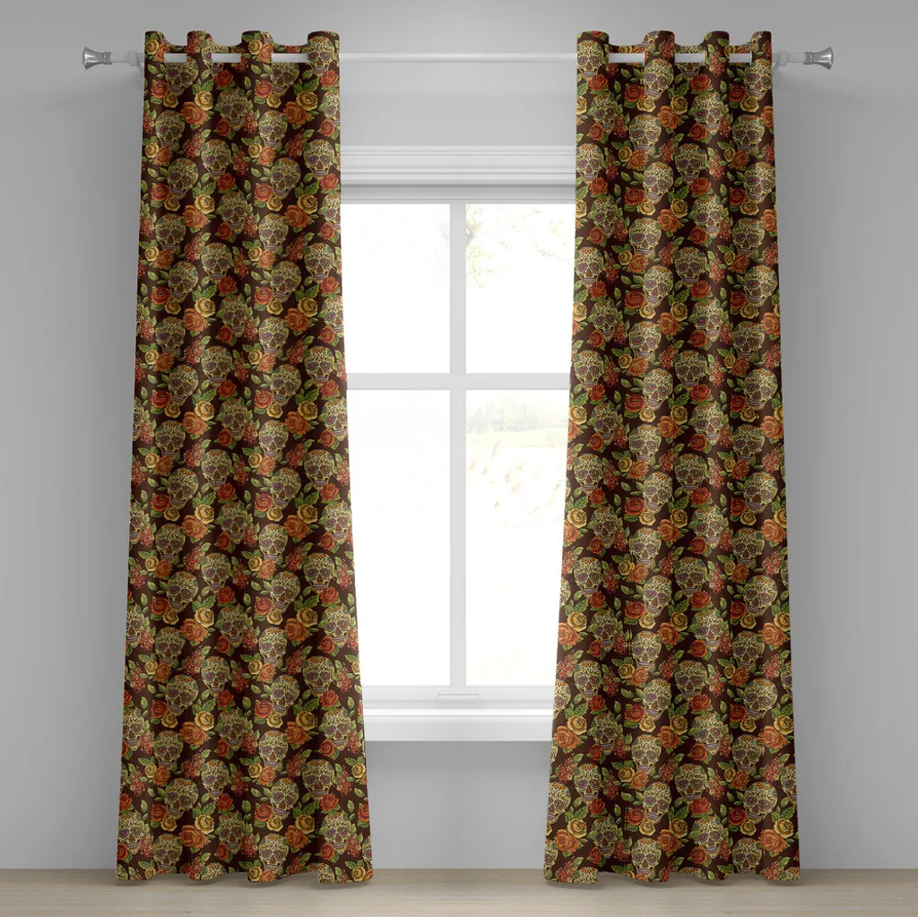 Paire de rideaux décoratifs Sugar Skull 280x175 cm Style Mexicain Vert