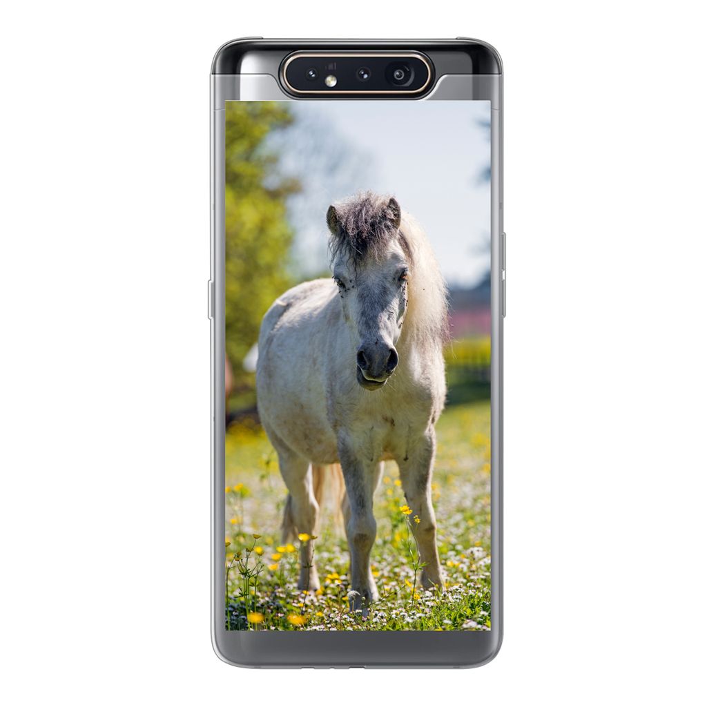 MuchoWow Handyhülle Schutzhülle Hülle für Samsung Galaxy A80 Pferd - Blumen - Licht Silikon Softcase Handy Hülle - Schutzdeckel