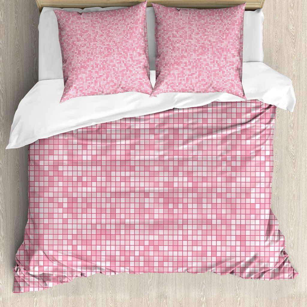 ABAKUHAUS Pink und Weiß Bettbezug, Gingham Gitter, Milbensicher Allergiker geeignet mit Kissenbezügen, 200 cm x 200 cm - 80 x 80 cm, Blassrosa