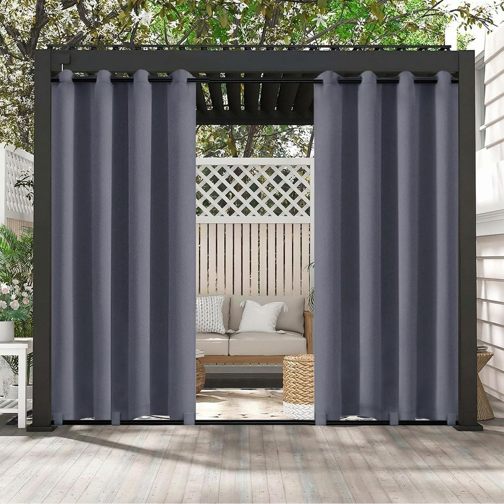 Outdoor Vorhänge Wasserdicht Außen Ösenvorhang Winddicht Gardine für Pavillon Terrasse, 2 Stück, Dunkelgrau, B132xH243cm