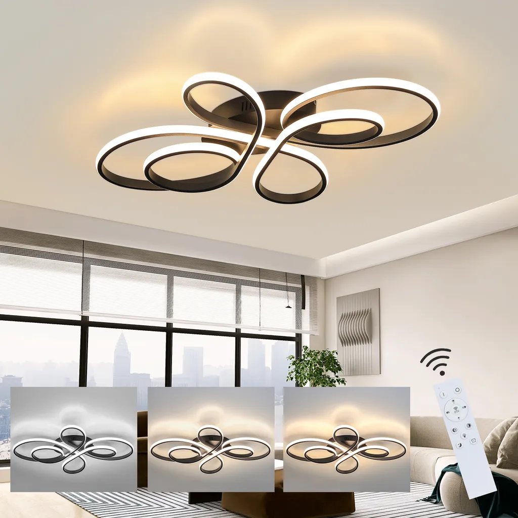 Éclairage Plafonnier LED Salon 80cm Noir 78W Dimmable Idéal Grande Pièce
