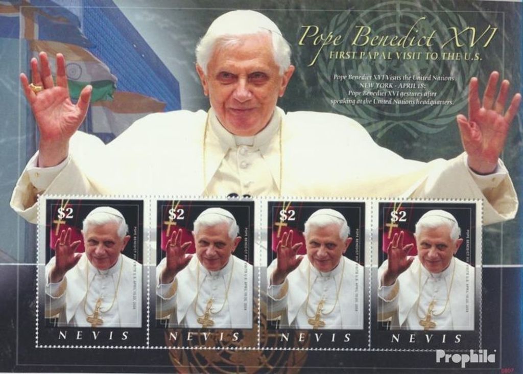 Briefmarken Nevis 2008 Mi 2294 Kleinbogen (kompl.Ausg.) postfrisch Papst Benedikt XVI.