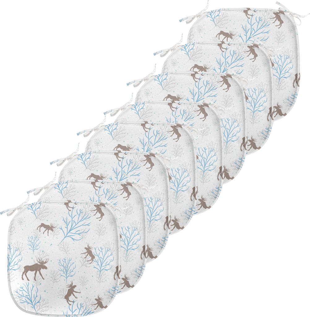 ABAKUHAUS Elch Polster für Esszimmerstühle, Winter Retro Wald, Dekoratives wasserfestes Kissen mit Riemen für Küchensitze, 40 cm x 40 cm-8er Pa...