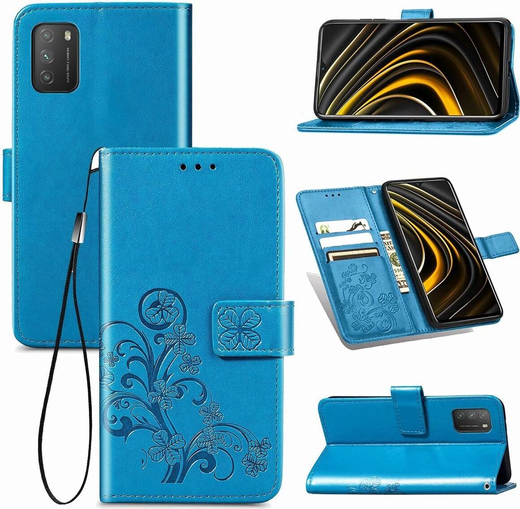 König Design Hülle kompatibel mit Xiaomi Poco M3 Kunstleder Handyhülle - Handy Case Blau