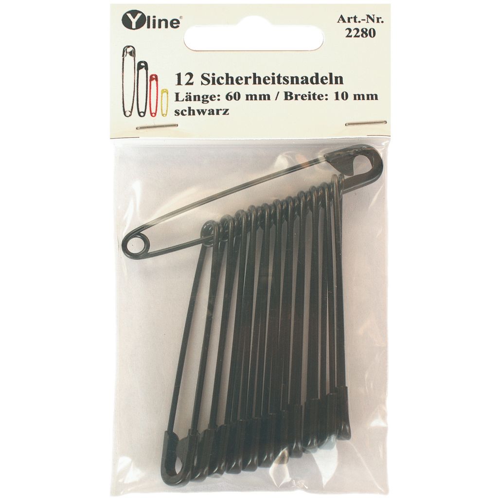 12 Stück Maxi Sicherheitsnadeln 60 mm, groß, schwarz Produktbild 