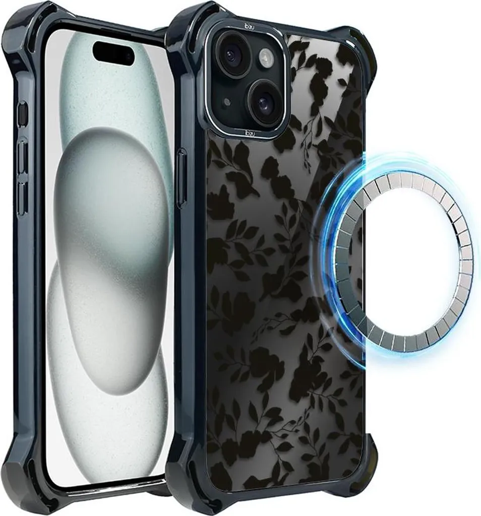 iPhone 15 Custodia IBIZU DropGuard Ultra con MagSafe, mezzanotte, Leaf Shadows