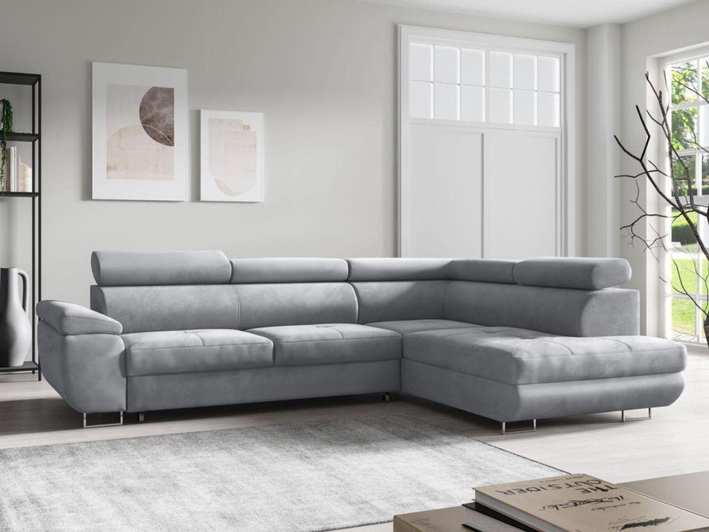 FurniDe24 Ecksofa L-Form Aron Rechts - Moderne Ecksofa, Wohnzimmer Sofa - Eckcouch Hellgrau (Monolith 84)