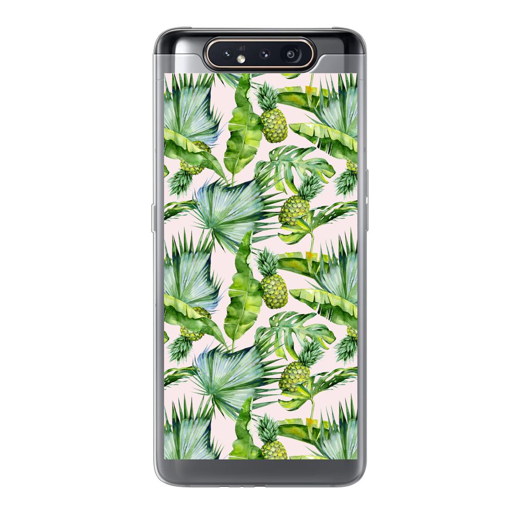 MuchoWow Handyhülle Schutzhülle Hülle für Samsung Galaxy A80 Blätter - Ananas - Muster Silikon Softcase Handy Hülle - Schutzdeckel