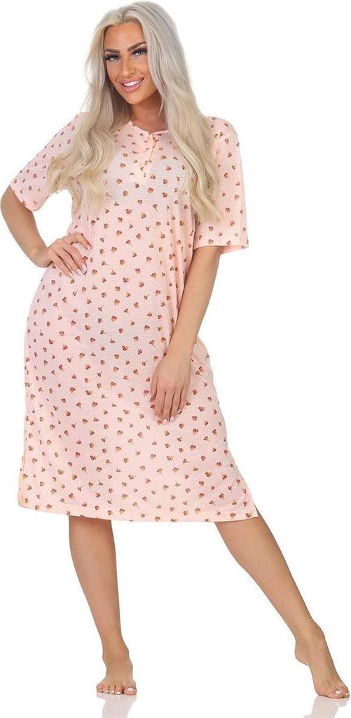 Damen Nachthemd Sleepshirt Nachtwäsche mit Muster, Aprikose/M/38