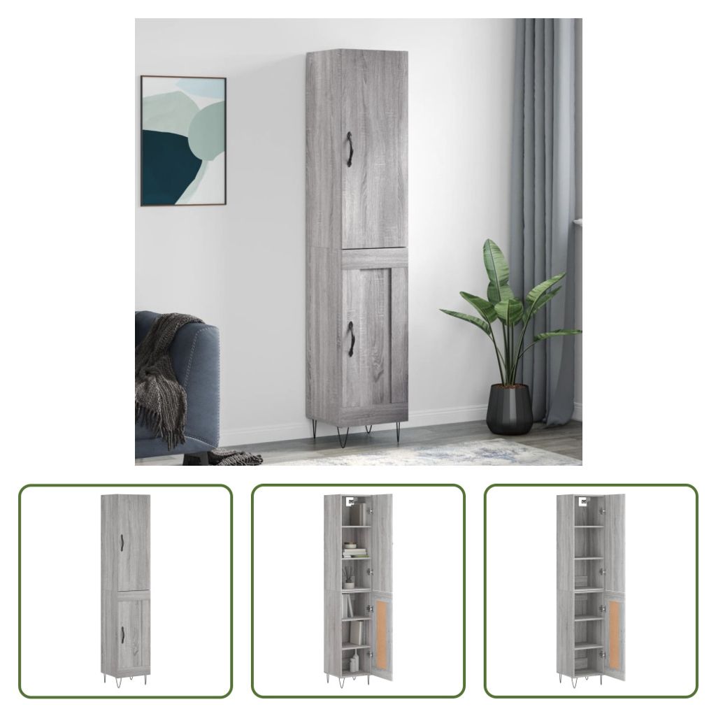 The Living Store Highboard Grau Sonoma 34,5x34x180 cm Holzwerkstoff