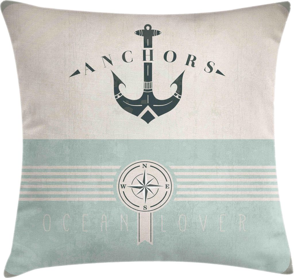 ABAKUHAUS Nautisch Kissenbezug, Altmodisch Maritim Design Ozean Liebhaber Anker Kompass Streifen, 45 x 45 cm, Seafoam Beige Reseda Grün
