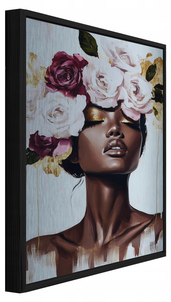 Bilder mit Rahmen Frau Blumen Loft - 100x150 cm - Wandbilder Wohnzimmer Schlafzimmer - Metallbild Bilder mit Rahmen Rosa - ADS16434S5