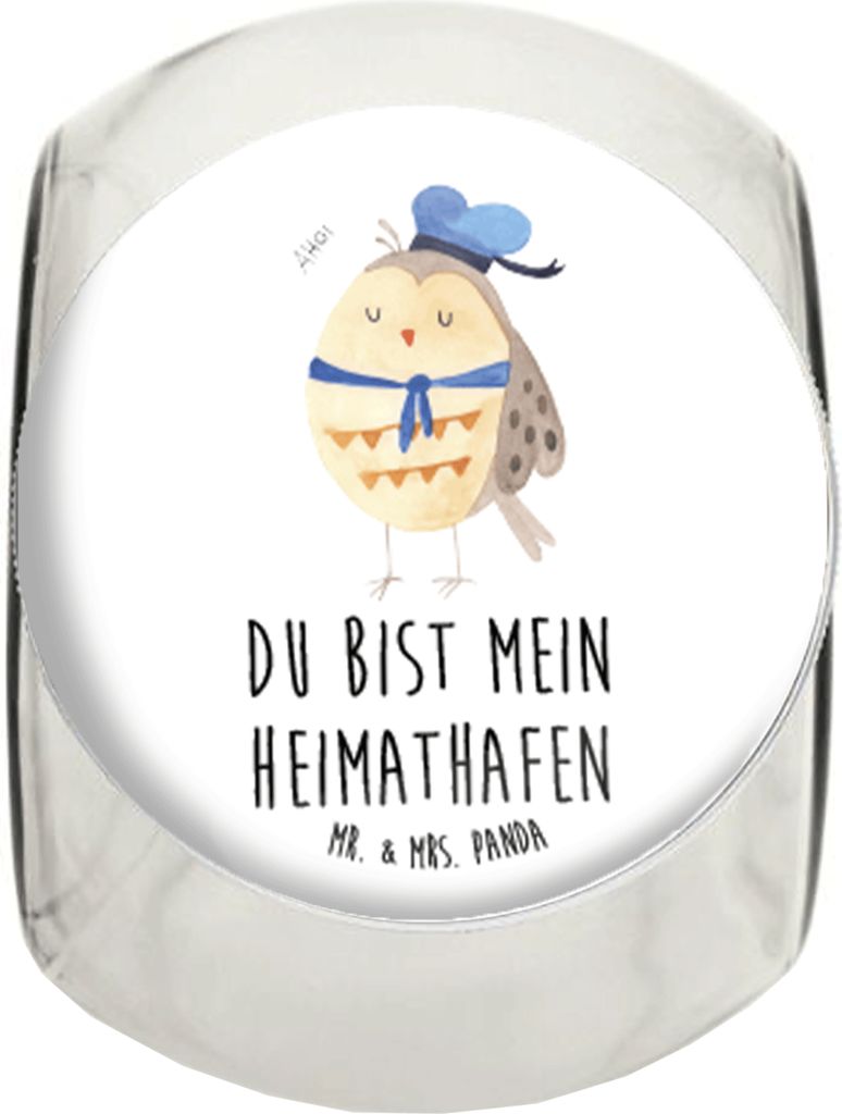 Mr. & Mrs. Panda keksglas Eule Matrose XL 2000ml - Weiß - Geschenk, Verliebt, Kaffeedose, Dekoglas, Bonboniere, Hochzeitstag, Ehe, Vorratsdose, Gl...