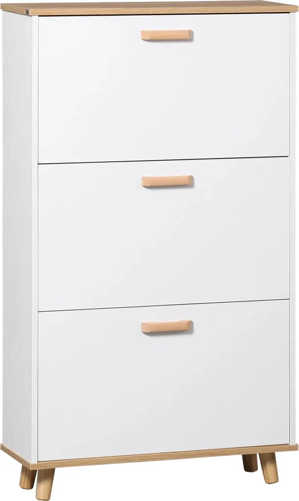 Armoire à chaussures 3 compartiments blanc 12 paires bois mélaminé