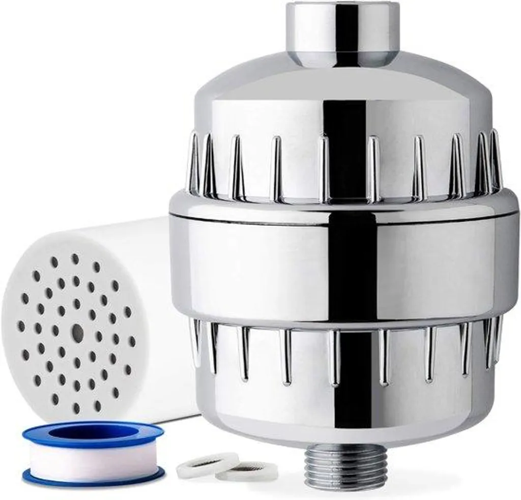 Filtre de douche purificateur d'eau chromé pour soin des cheveux fins