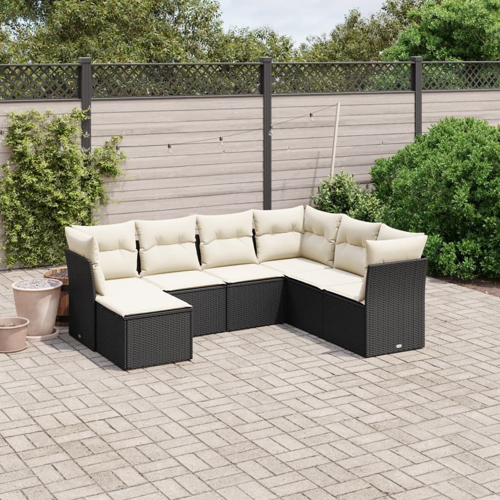 7-tlg. Garten-Sofagarnitur - mit Kissen Schwarz Poly Rattan - Gartenmöbelset 3263212