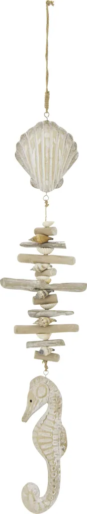 Suspension Artisanale en Bois Flotté Blanchi Coquillage et Hippocampe