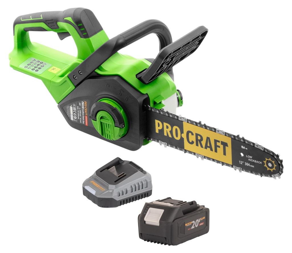 Procraft PKA38 Akku Kettensäge 20 V 304 mm Brushless + 1x Akku 4,0 Ah + Ladegerät