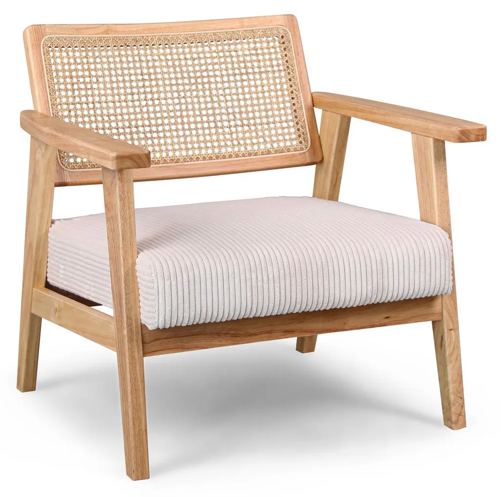 Fauteuil Artena Confortable : Velours Côtelé + Bois Parawood Résistant