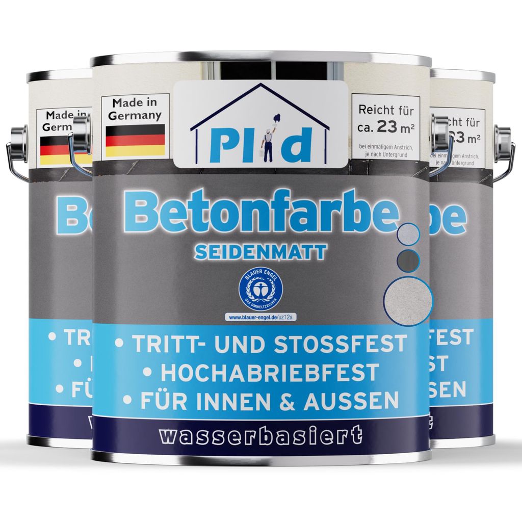 Plid Betonfarbe 2,25 L Kieselgrau – Bodenbeschichtung & Sockelfarbe für ca. 23 m², robuste Bodenfarbe, wetterfest & abriebfest