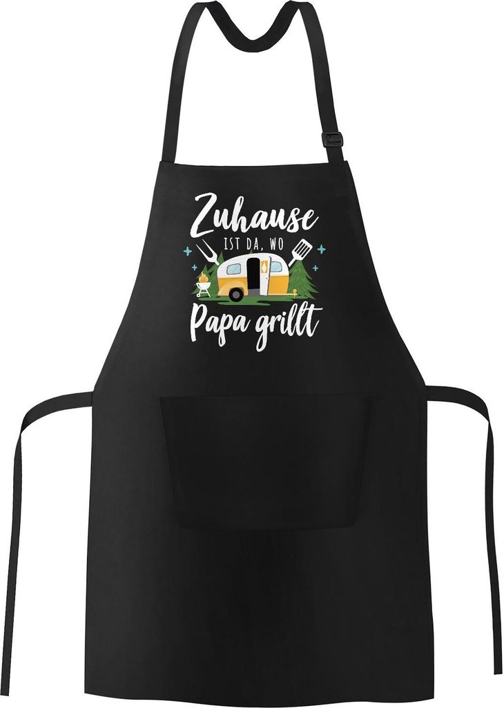 Grillschürze mit Spruch Zuhause ist da wo Papa grillt Geschenk Vatertag Camping Wohnwagen SpecialMe schwarz unisize