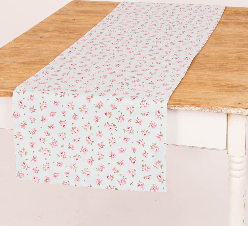 Tischläufer Classic Little Rose Rosenblüten hellblau rosa 40x160cm