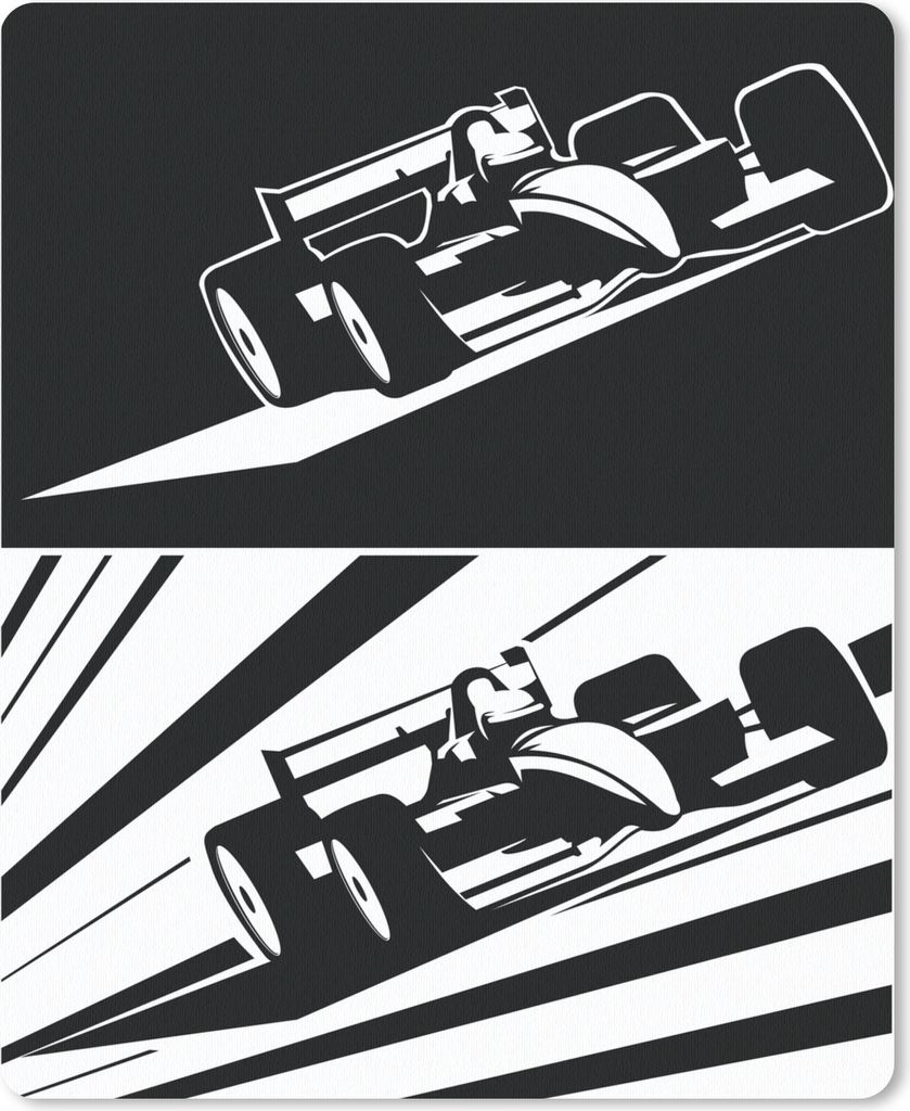 MuchoWow Mauspad Mousepad Eine Illustration von zwei schwarz-weißen Autos aus der Formel 1 19x23 cm - Mousepads - Maus Mat - Pad - Mausunterlage...