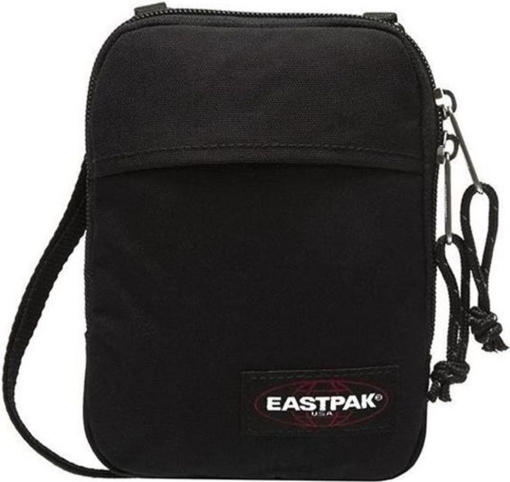 A black Eastpak shoulder bag is shown against a white background.
