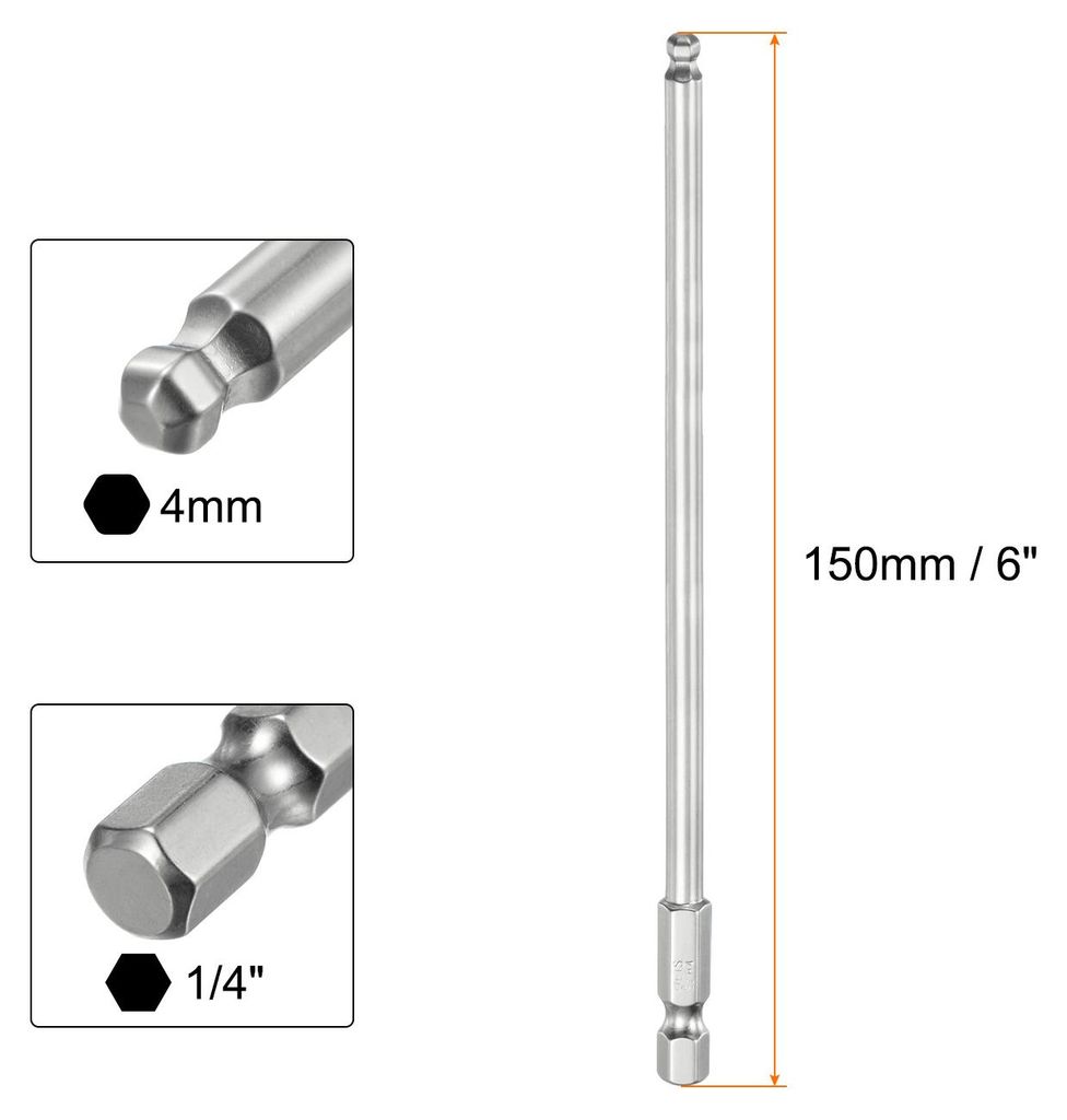 2 Stš¹ck Kugelkopf Innensechskant Schraubendreher 4mm(H4.0) Sechskantschaft Ball End Hex 150mm Lange Magnetischen 1/4" S2 Legierter Stahl Schraub...