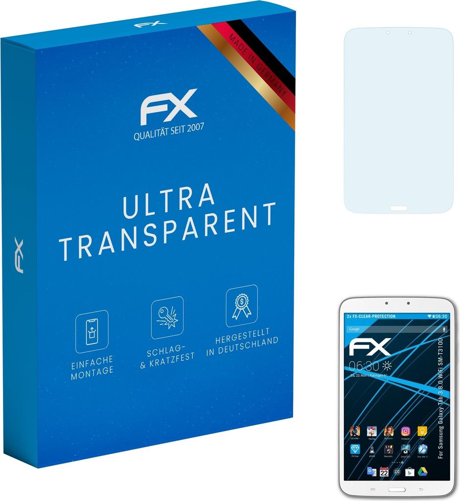 atFoliX FX-Clear 2x Schutzfolie kompatibel mit Samsung Galaxy Tab 3 8.0 (WiFi SM-T3100) Displayschutzfolie
