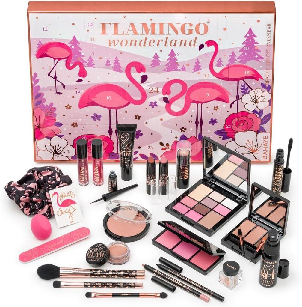 Beauty Adventskalender 2025 Pink Flamingo X-Mas, 24 hochwertige Make-up & Kosmetik Überraschungen,vegan,tierversuchsfrei,limitierte Edition für F...