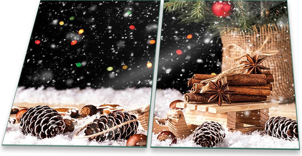 Herdabdeckplatten Glaskeramik Spritzschutz Glas Universal 2-Teilig 2x40x52 Weihnachten