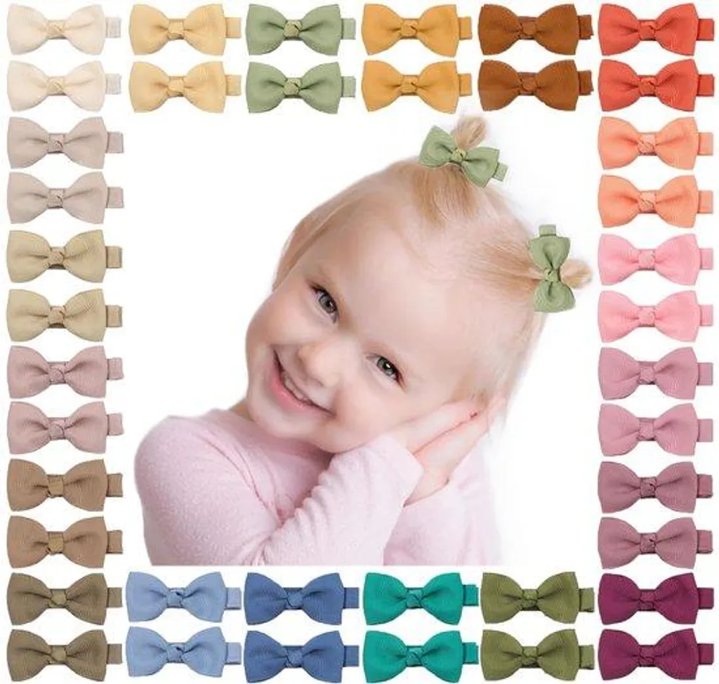 Lot de 40 Barrettes Bébé 5cm Pince Crocodile en Ruban Gros-Grain Doux