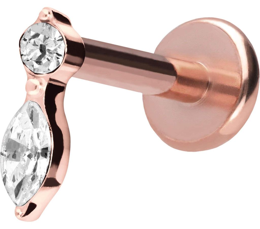 Ohrpiercing, Nasenpiercing Titan Labret mit Push Fit KRISTALLBLATT RoséGold Stablänge: 9mm | Stabstärke: 1,2mm