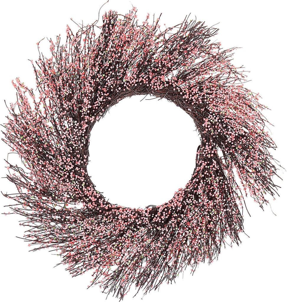 BELIANI Osterdekoration Kranz Rosa / Braun Blumenmotiv Holz Produktbild 
